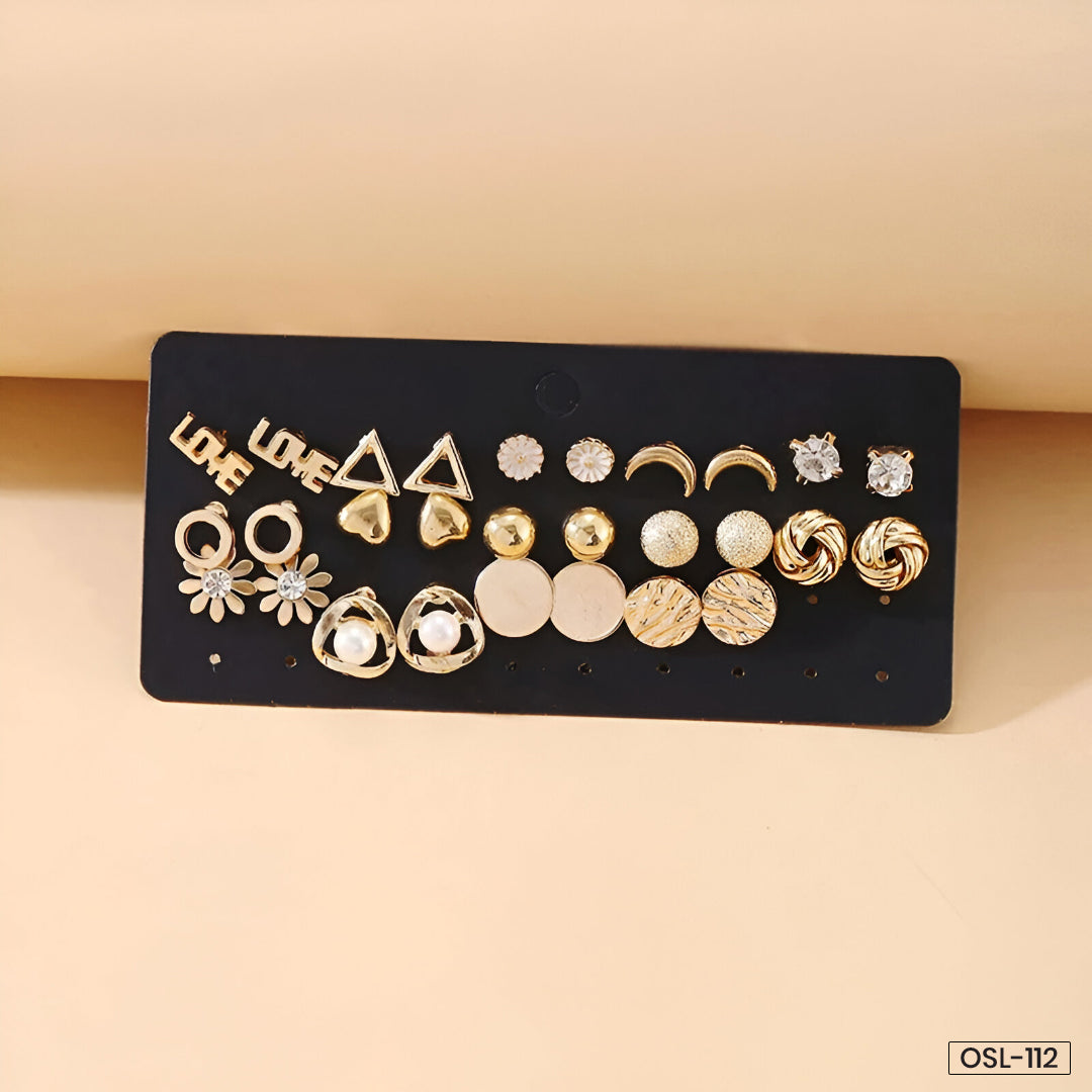 Gold Plated Stud Earrings Combo (Pack of 14) - OSL112