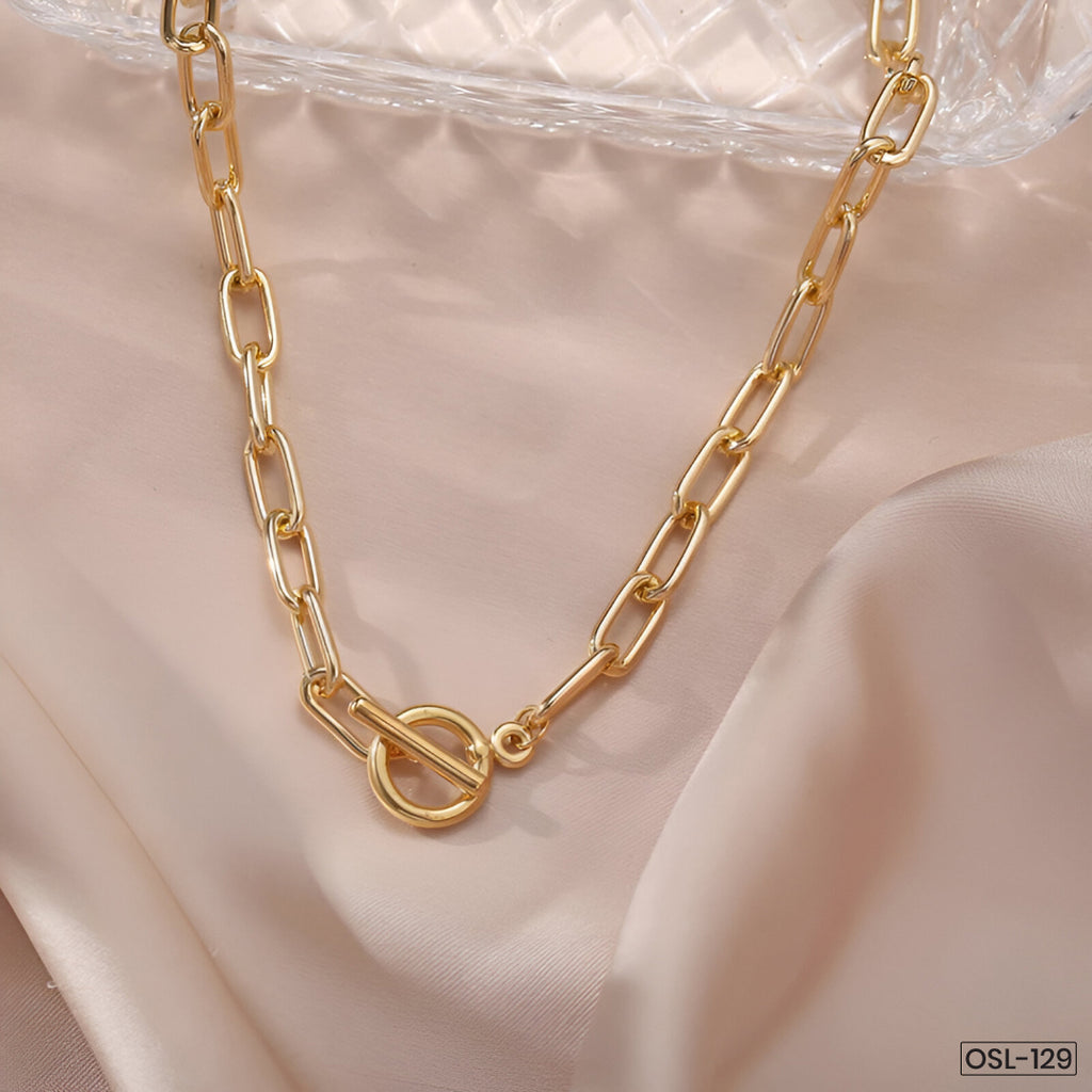 Bold Lock Design Gold Plated Necklace for Women - OSL-129