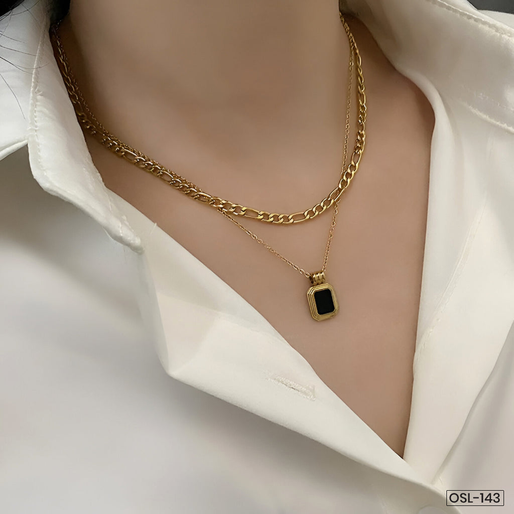Gold Plated Stainless Steel Geometric Dual-Strand Necklace (Anti-Tarnish) - OSL-143