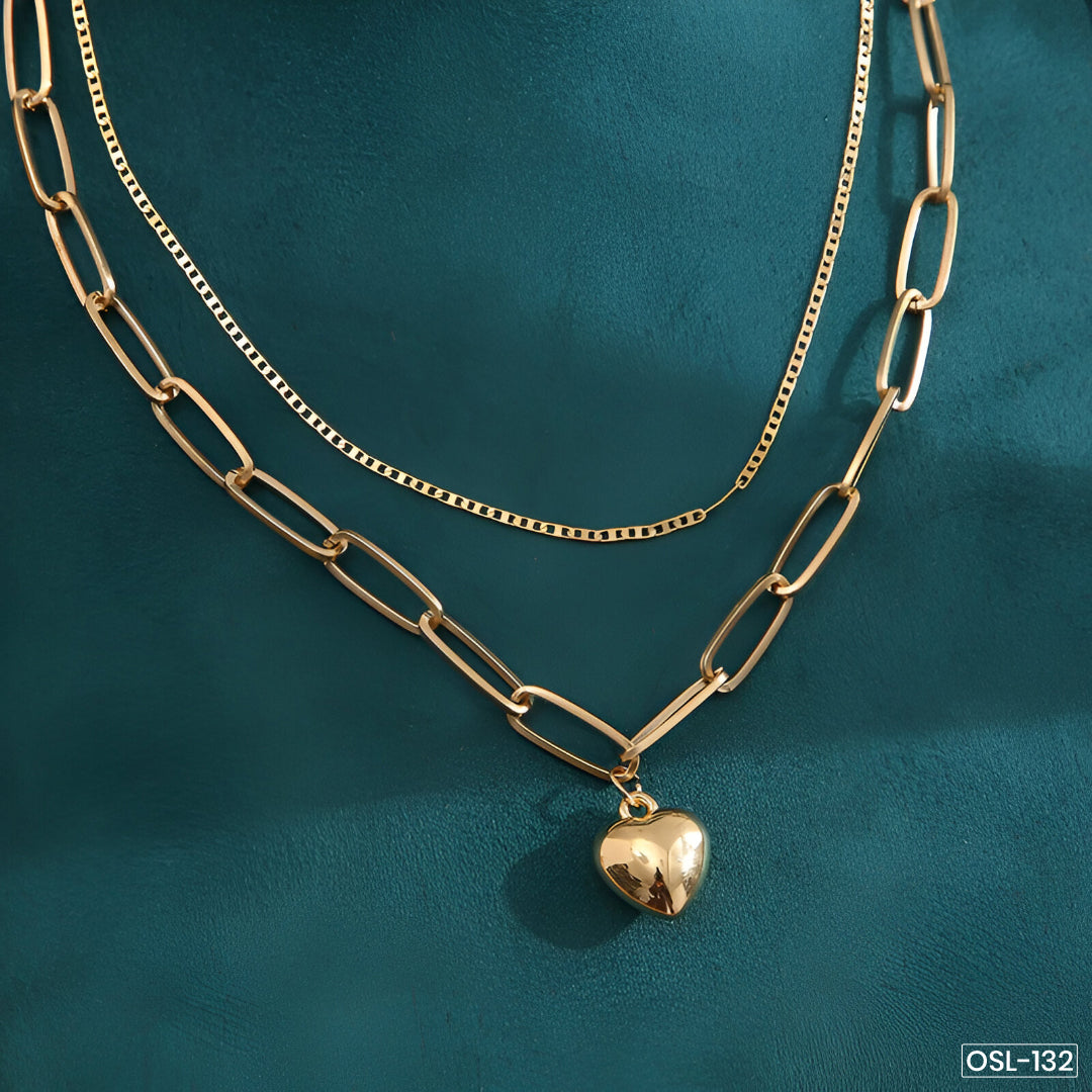Gold Plated Heart-Inspired Layered Necklace for Women-OSL-132
