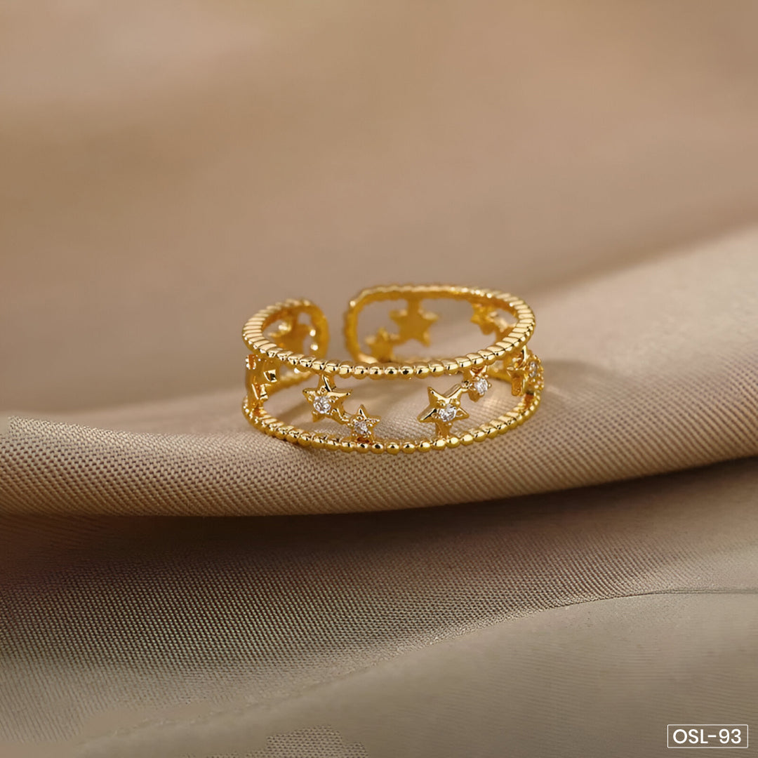 Gold Plated Anti-Tarnish Stainless Steel Star Themed Adjustable Finger Ring - OSL93