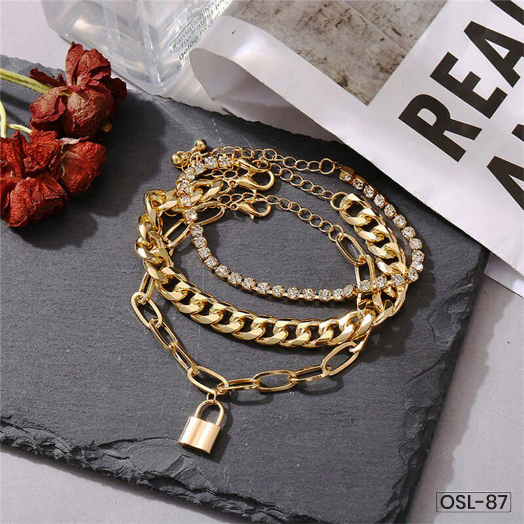 Sparkling Gold Plated Multi-Strand Bracelet for Women-OSL87