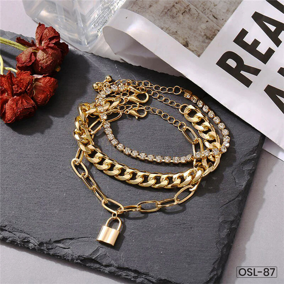 Sparkling Gold Plated Multi-Strand Bracelet for Women-OSL87