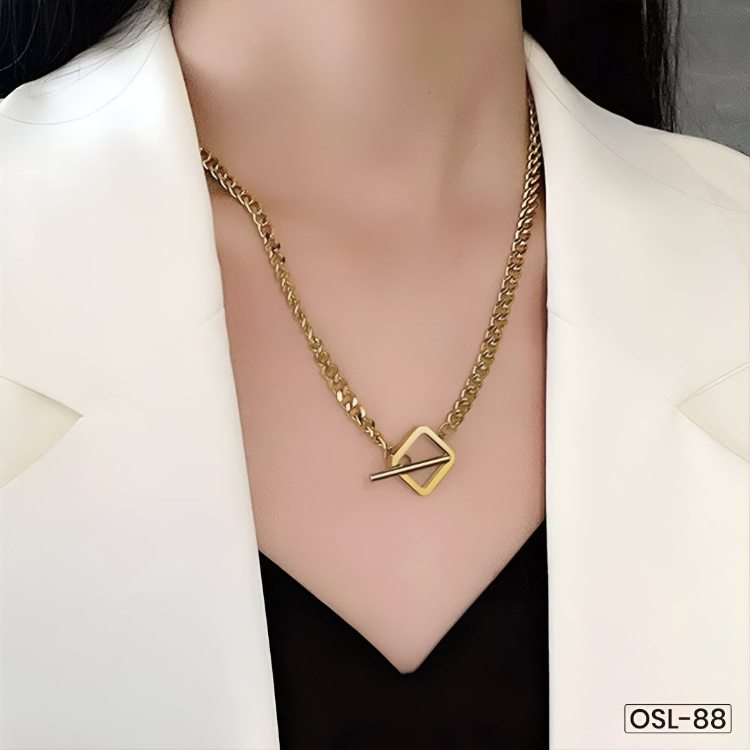 Gold Plated Stainless Steel Anti-Tarnish Dual Strand Geometric Necklace for Women-OSL88