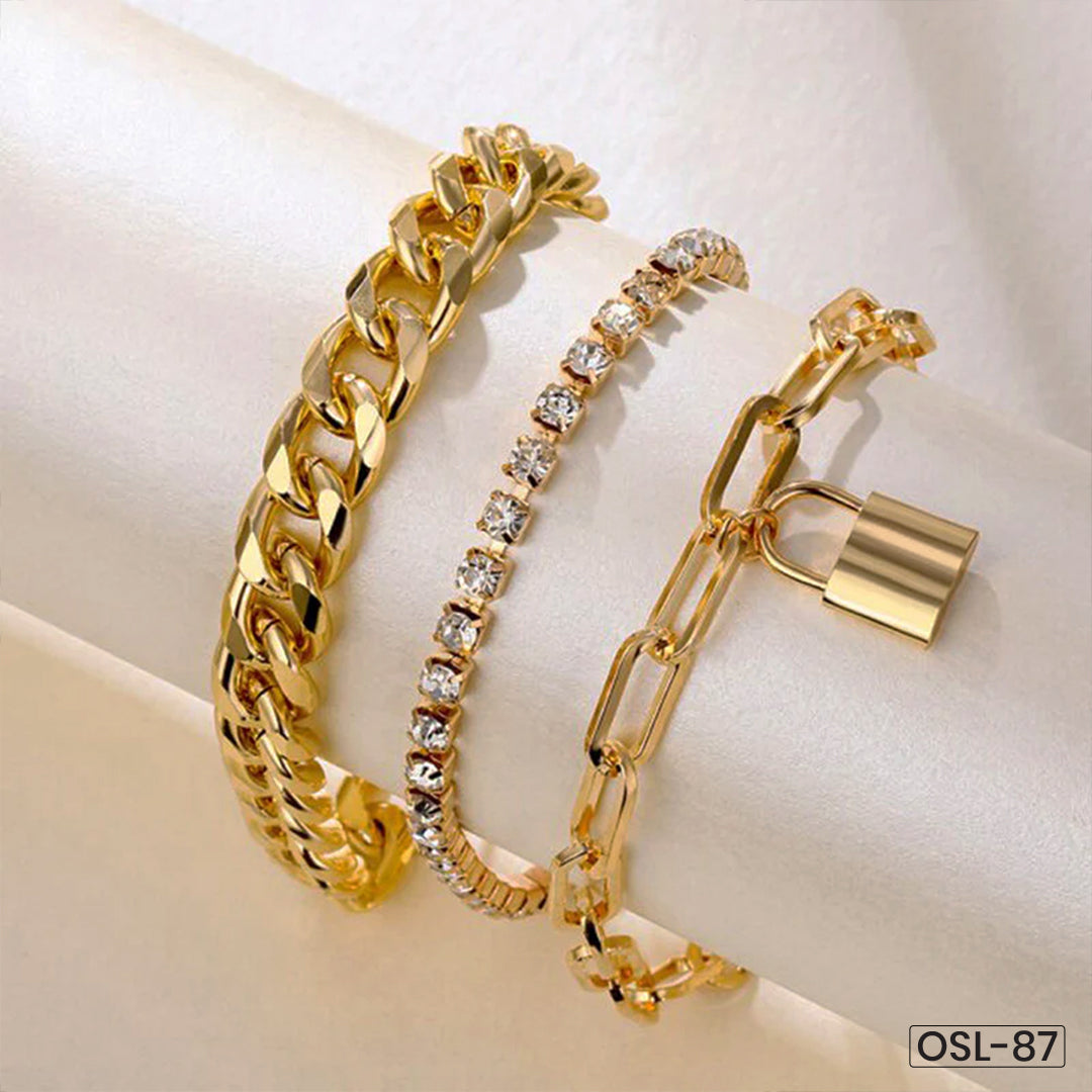 Sparkling Gold Plated Multi-Strand Bracelet for Women-OSL87