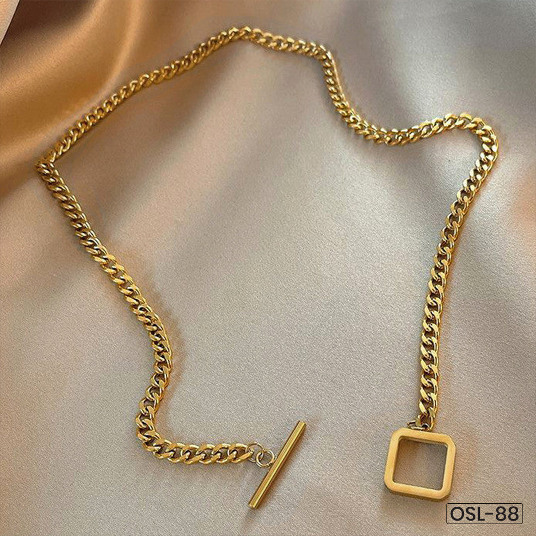 Gold Plated Stainless Steel Anti-Tarnish Dual Strand Geometric Necklace for Women-OSL88
