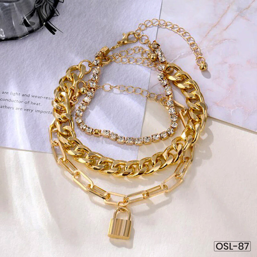 Sparkling Gold Plated Multi-Strand Bracelet for Women-OSL87