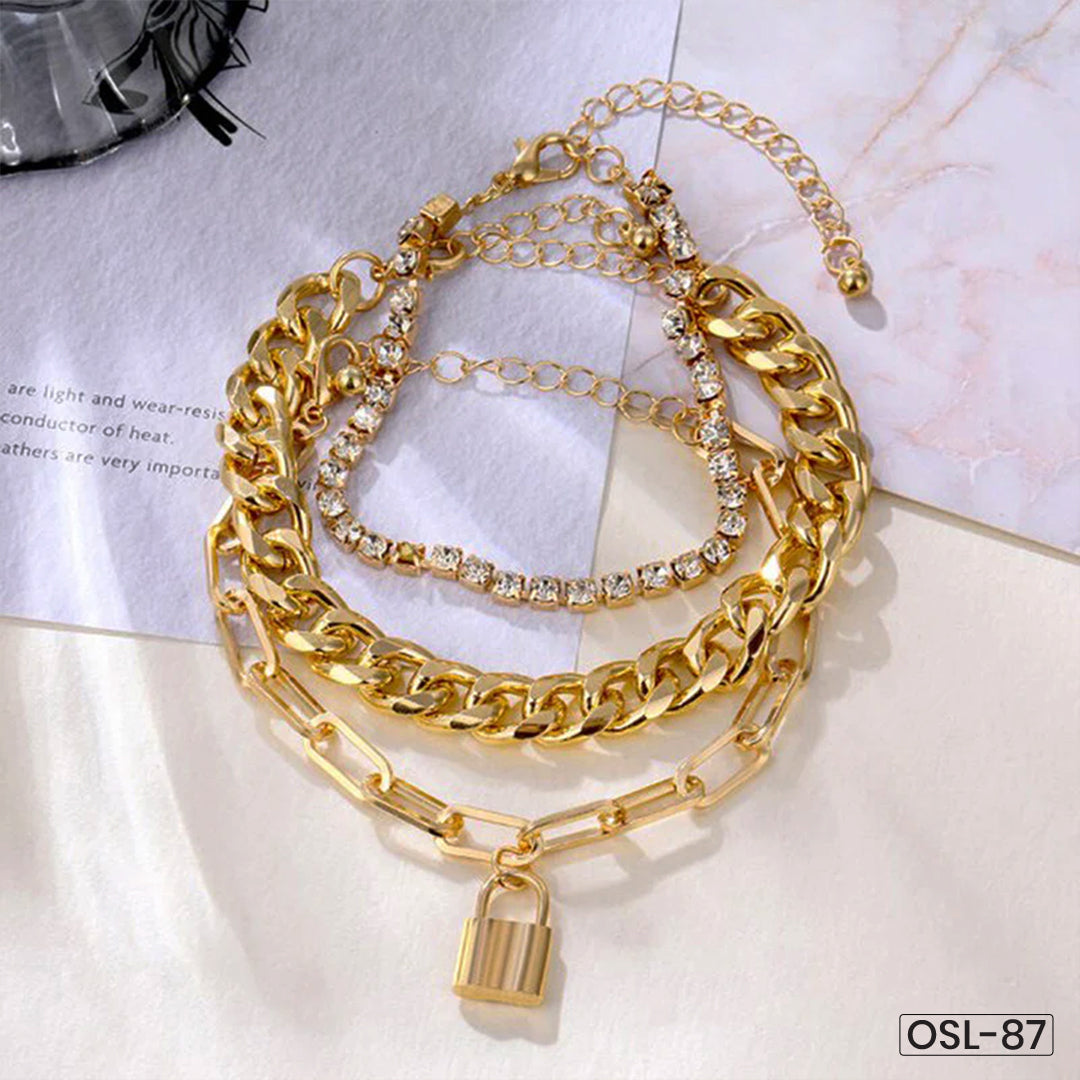 Sparkling Gold Plated Multi-Strand Bracelet for Women-OSL87