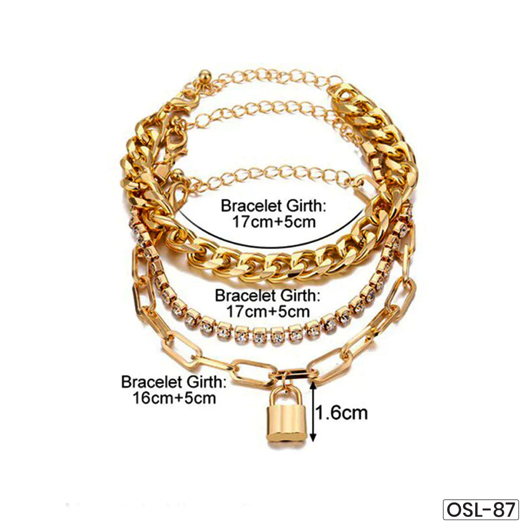 Sparkling Gold Plated Multi-Strand Bracelet for Women-OSL87